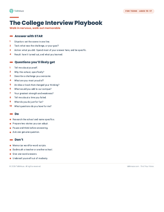Preview of the The College Interview Playbook printable