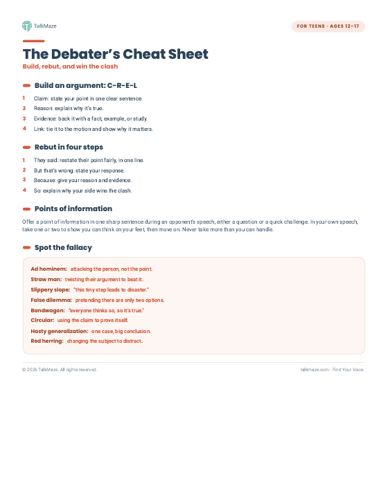 Preview of the The Debater’s Cheat Sheet printable