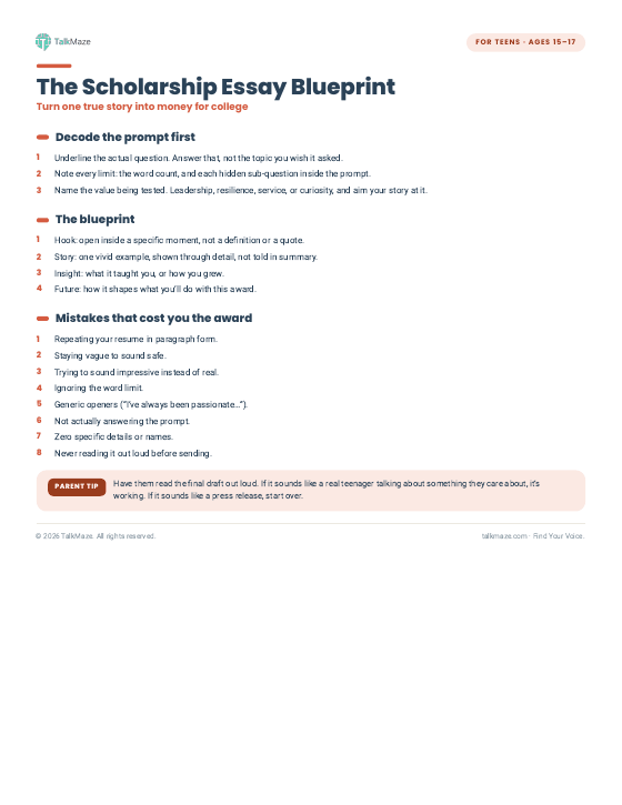 Preview of the The Scholarship Essay Blueprint printable